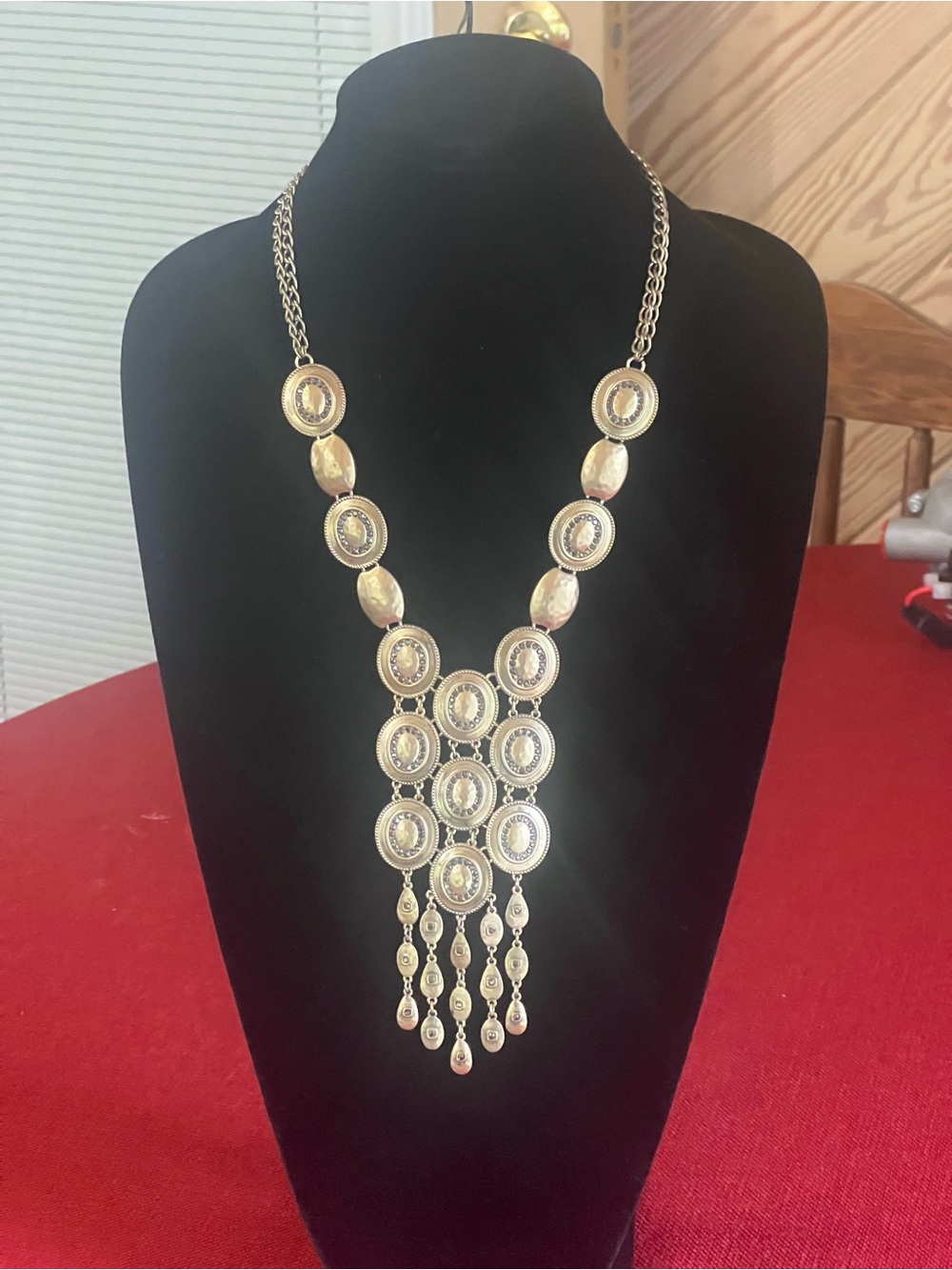 Chico's Gold-Tone Layered Medallion w/sparkles Fringe Necklace